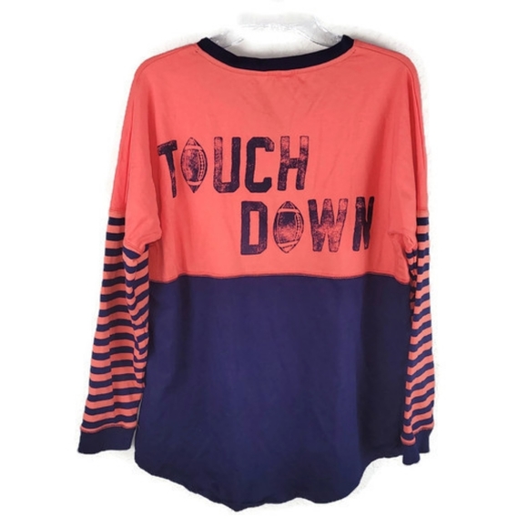 Crown Ivy Shirt Women M OrangeNavy Game Day Long‎ Sleeve French Terry Tee - Picture 2 of 13